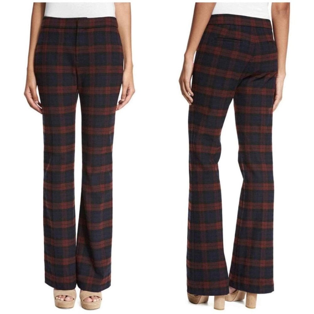 10 Crosby Derek Lam Plaid Boot Cut Pants - Black and Red